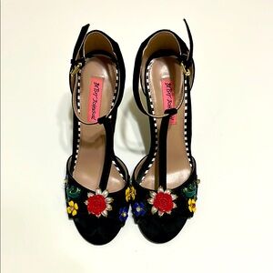 Betsey Johnson Black and Red Floral Heels